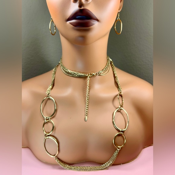 Matte Gold Multi Stranded Jewelry Set - Picture 4 of 7